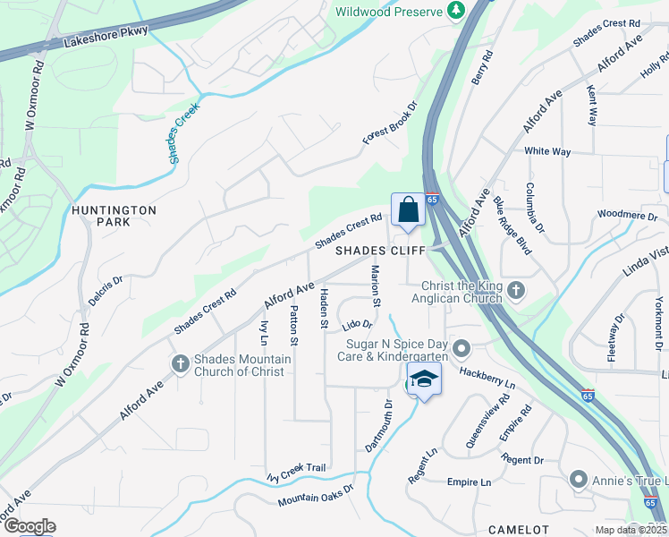 map of restaurants, bars, coffee shops, grocery stores, and more near 1120 Alford Avenue in Birmingham