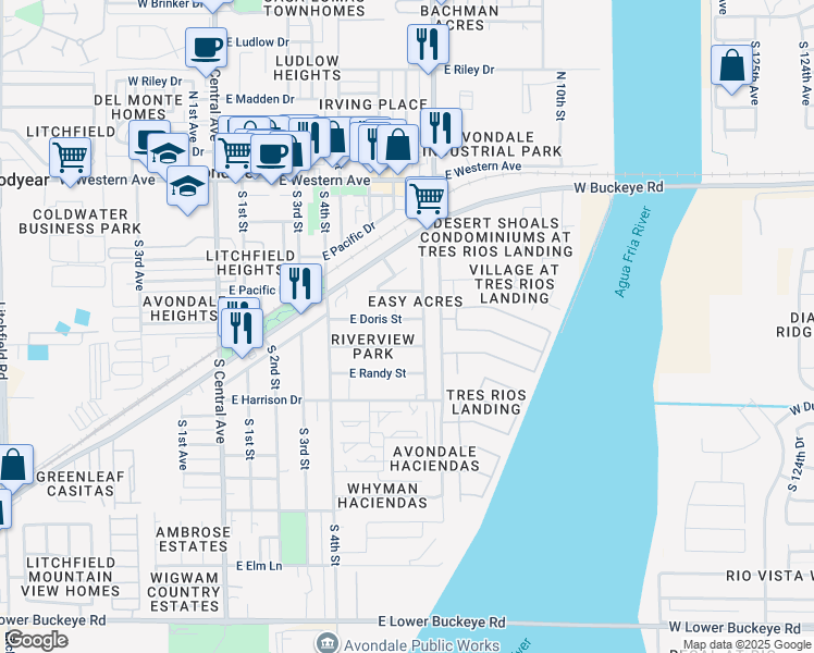 map of restaurants, bars, coffee shops, grocery stores, and more near 617 East Doris Street in Avondale