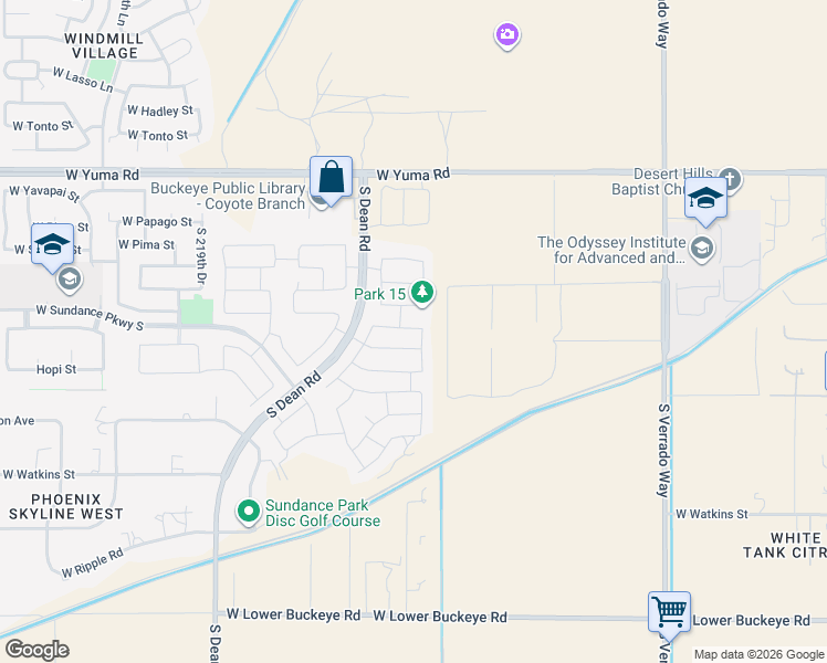 map of restaurants, bars, coffee shops, grocery stores, and more near 1779 South 215th Drive in Buckeye