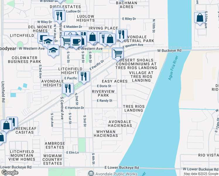 map of restaurants, bars, coffee shops, grocery stores, and more near 617 East Doris Street in Avondale