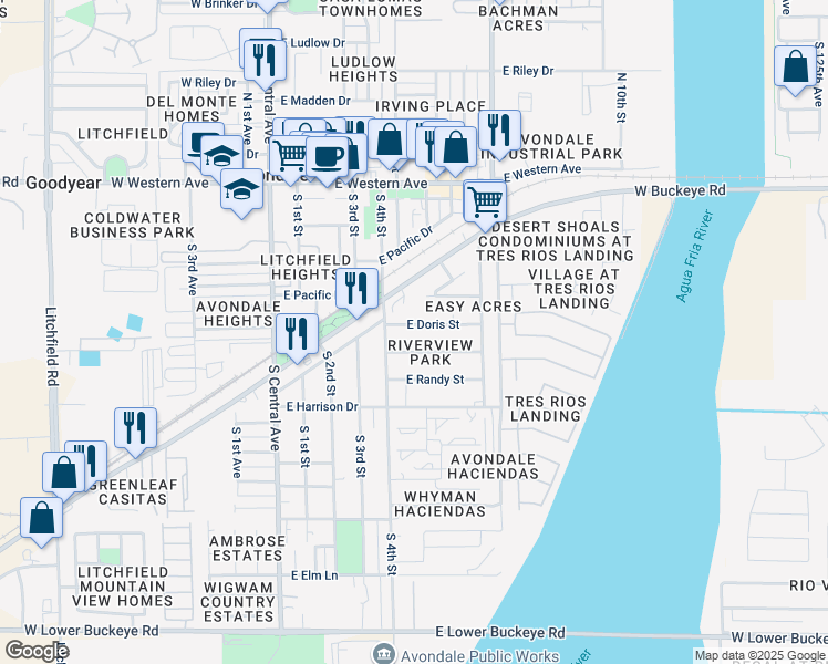 map of restaurants, bars, coffee shops, grocery stores, and more near 501 East Doris Street in Avondale