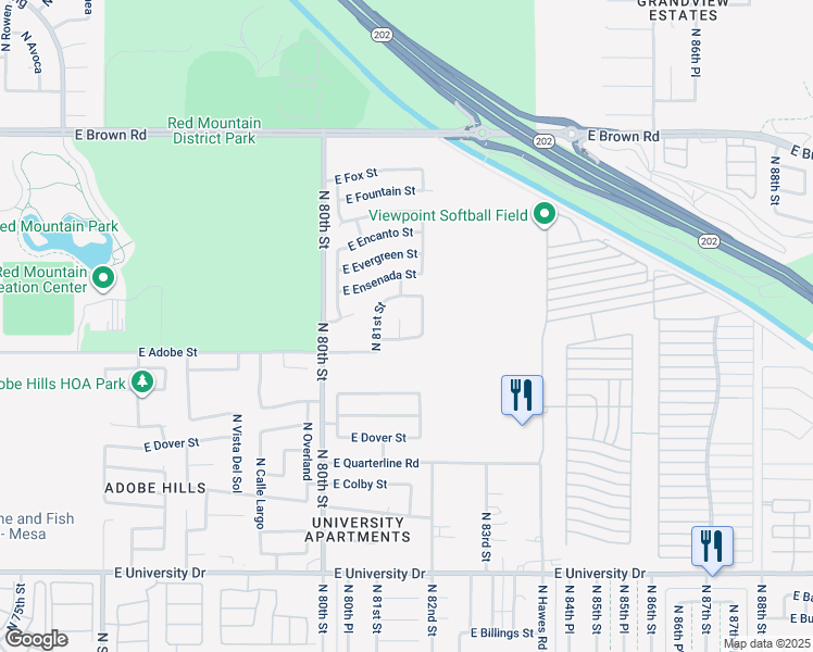 map of restaurants, bars, coffee shops, grocery stores, and more near 829 North Lotus Circle in Mesa