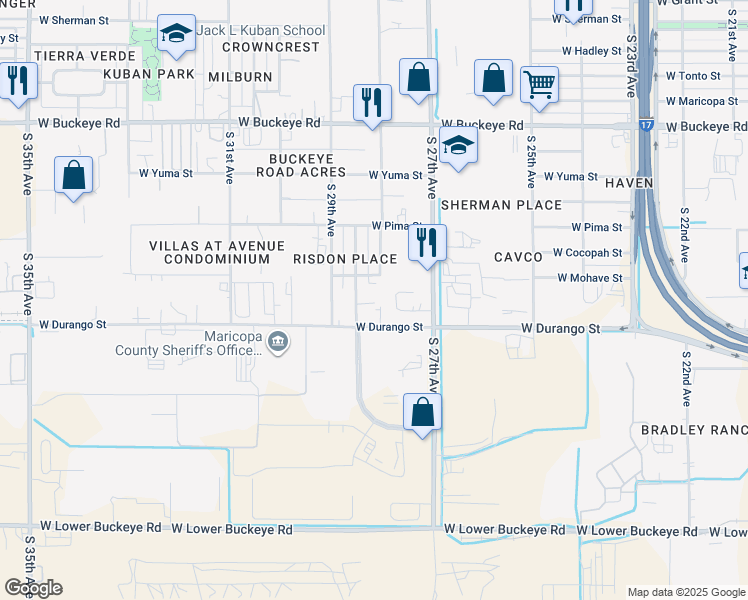 map of restaurants, bars, coffee shops, grocery stores, and more near 2808 West Apache Street in Phoenix