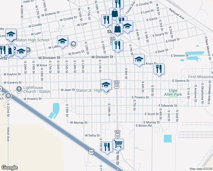 map of restaurants, bars, coffee shops, grocery stores, and more near 935 South 10th Street in Slaton