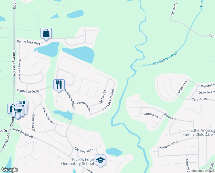 map of restaurants, bars, coffee shops, grocery stores, and more near 11940 Red Ivy Lane in Fayetteville