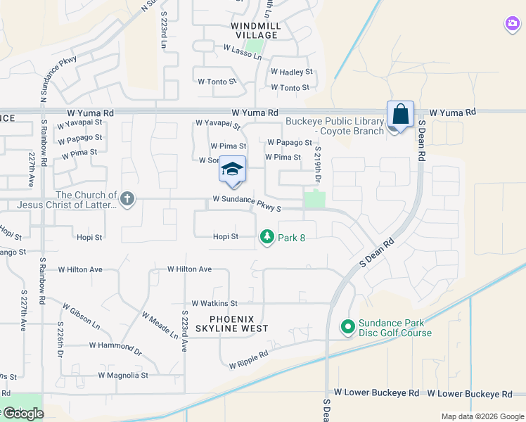 map of restaurants, bars, coffee shops, grocery stores, and more near 1781 S 221st Ave in Buckeye