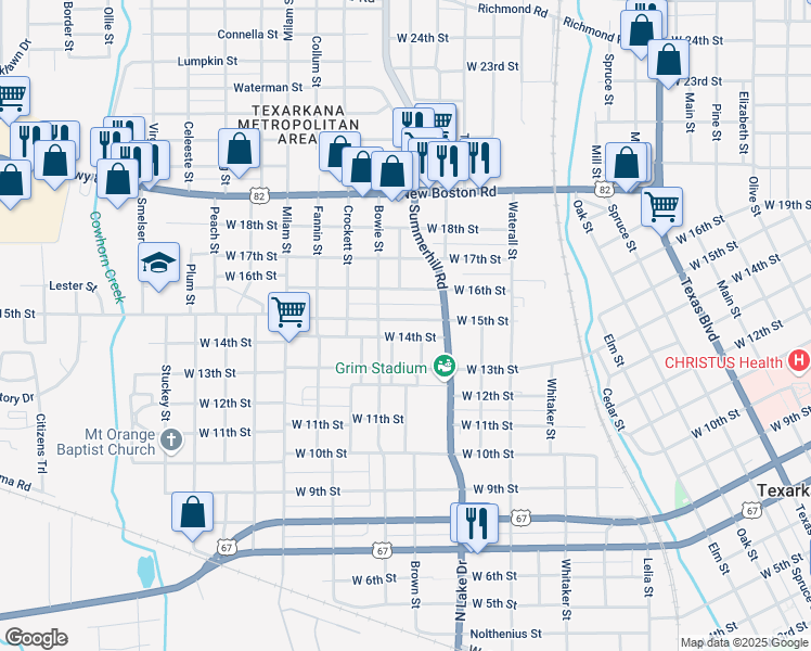map of restaurants, bars, coffee shops, grocery stores, and more near 1823 West 15th Street in Texarkana
