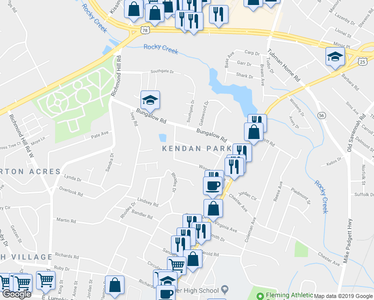 map of restaurants, bars, coffee shops, grocery stores, and more near 2209 Killebrew Avenue in Augusta