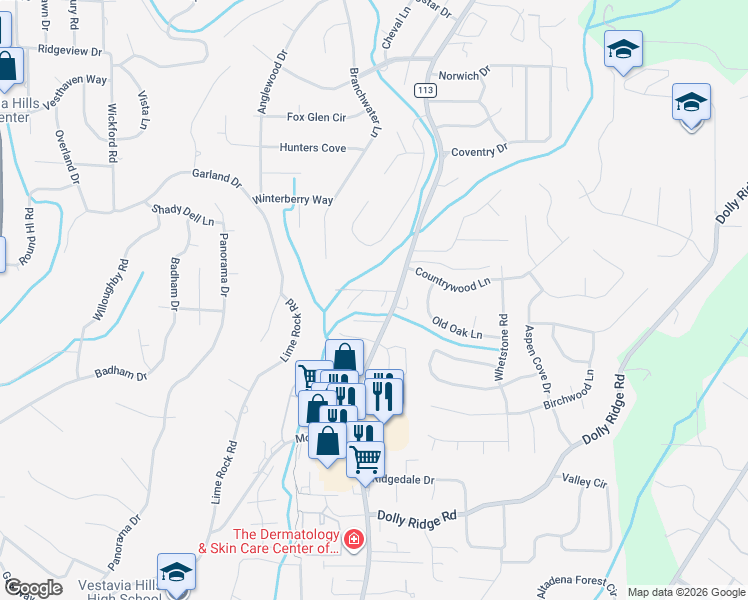 map of restaurants, bars, coffee shops, grocery stores, and more near 2711 Crandall Court in Birmingham