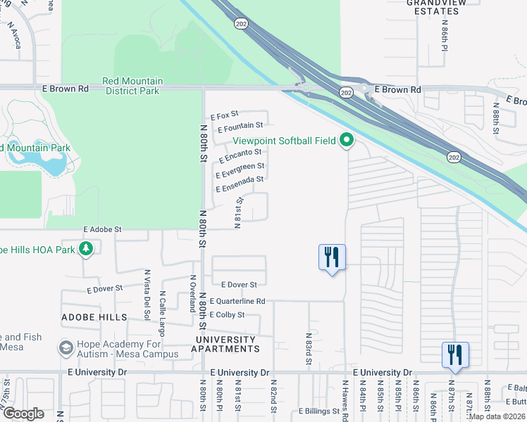 map of restaurants, bars, coffee shops, grocery stores, and more near 829 North Lotus Circle in Mesa
