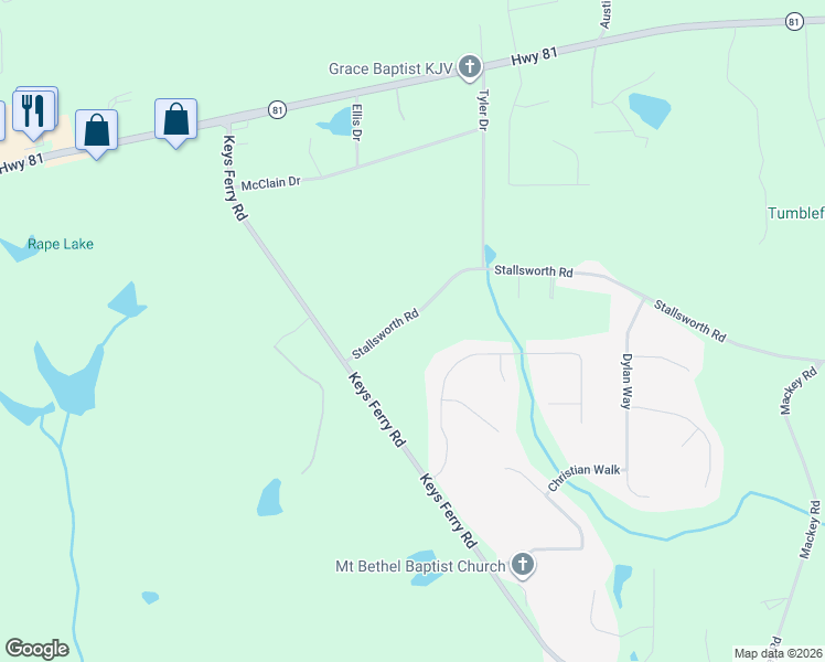 map of restaurants, bars, coffee shops, grocery stores, and more near 100 Stallsworth Road in McDonough