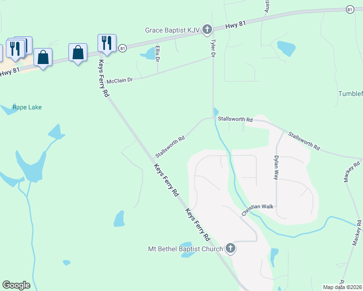 map of restaurants, bars, coffee shops, grocery stores, and more near 100 Stallsworth Road in McDonough