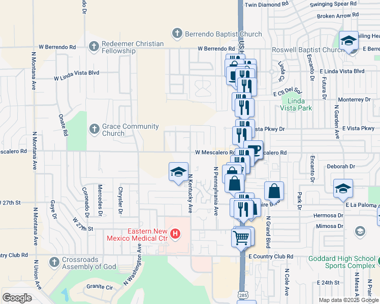 map of restaurants, bars, coffee shops, grocery stores, and more near 2900 North Kentucky Avenue in Roswell