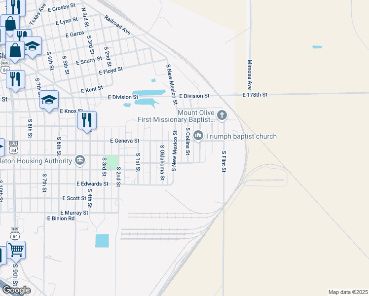 map of restaurants, bars, coffee shops, grocery stores, and more near 901-999 S Collins St in Slaton