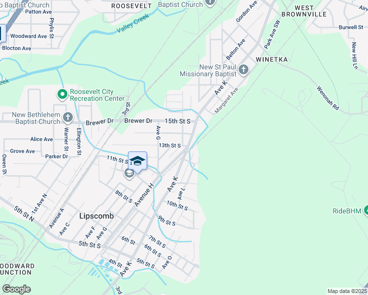 map of restaurants, bars, coffee shops, grocery stores, and more near 6134 Court H in Bessemer
