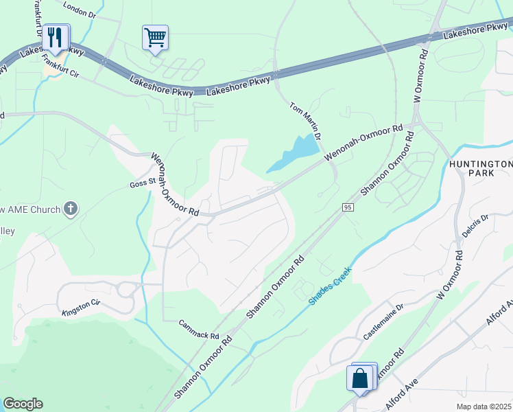 map of restaurants, bars, coffee shops, grocery stores, and more near 2716 Oxmoor Way in Birmingham