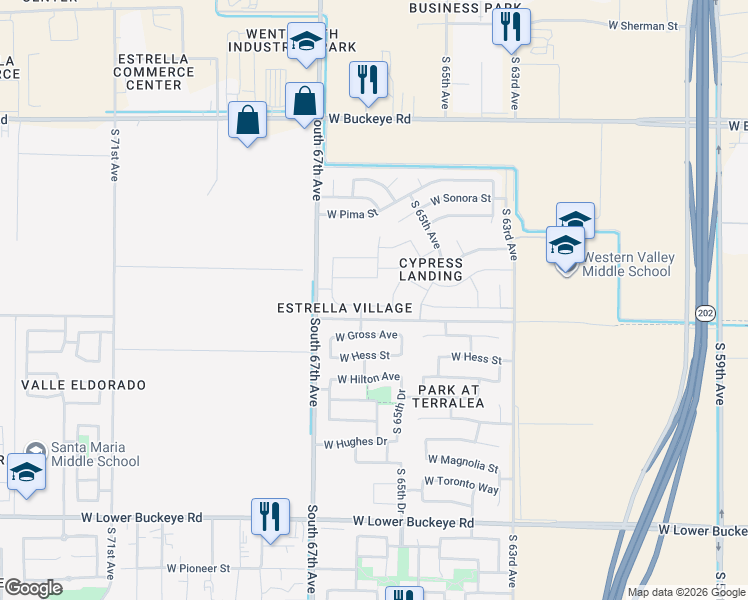 map of restaurants, bars, coffee shops, grocery stores, and more near 6550 West Chickasaw Street in Phoenix