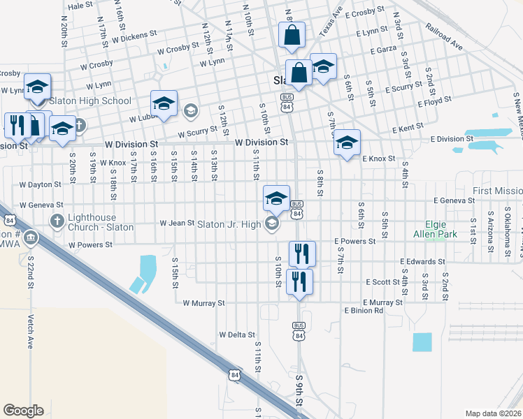 map of restaurants, bars, coffee shops, grocery stores, and more near 935 South 10th Street in Slaton