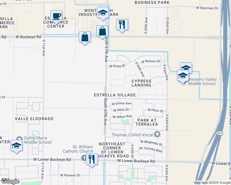 map of restaurants, bars, coffee shops, grocery stores, and more near 6614 West Chickasaw Street in Phoenix