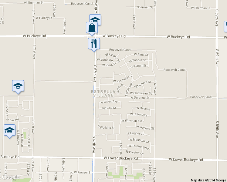 map of restaurants, bars, coffee shops, grocery stores, and more near 6550 West Chickasaw Street in Phoenix