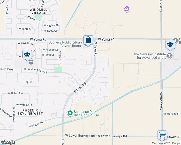 map of restaurants, bars, coffee shops, grocery stores, and more near 1745 South 217th Avenue in Buckeye