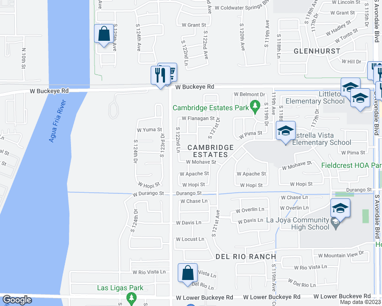 map of restaurants, bars, coffee shops, grocery stores, and more near 12213 West Cocopah Street in Avondale