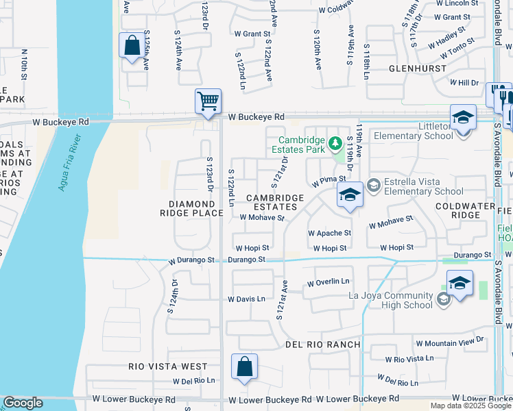 map of restaurants, bars, coffee shops, grocery stores, and more near 12205 West Cocopah Street in Avondale
