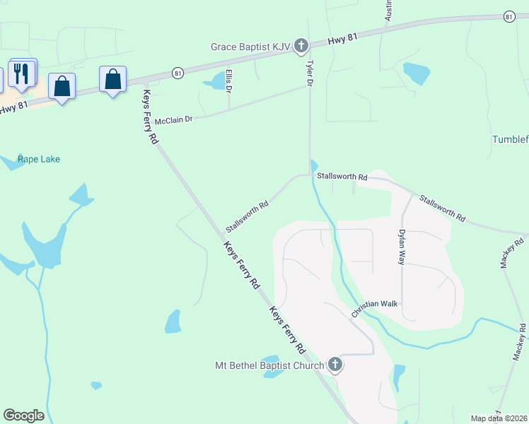 map of restaurants, bars, coffee shops, grocery stores, and more near 100 Stallsworth Road in McDonough