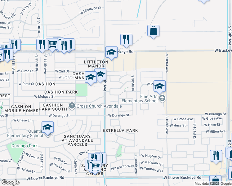 map of restaurants, bars, coffee shops, grocery stores, and more near 10625 West Nez Perce Street in Tolleson