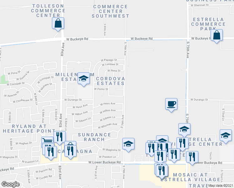 map of restaurants, bars, coffee shops, grocery stores, and more near 7941 West Chickasaw Street in Phoenix