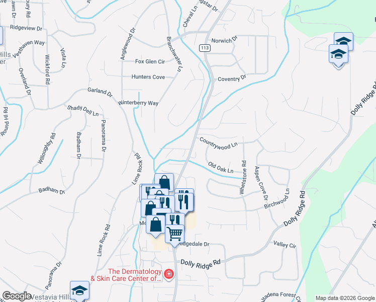 map of restaurants, bars, coffee shops, grocery stores, and more near 2711 Crandall Court in Birmingham