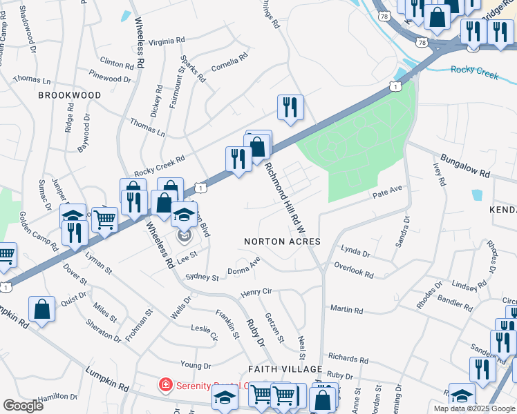 map of restaurants, bars, coffee shops, grocery stores, and more near 517 Richmond Hill Road West in Augusta