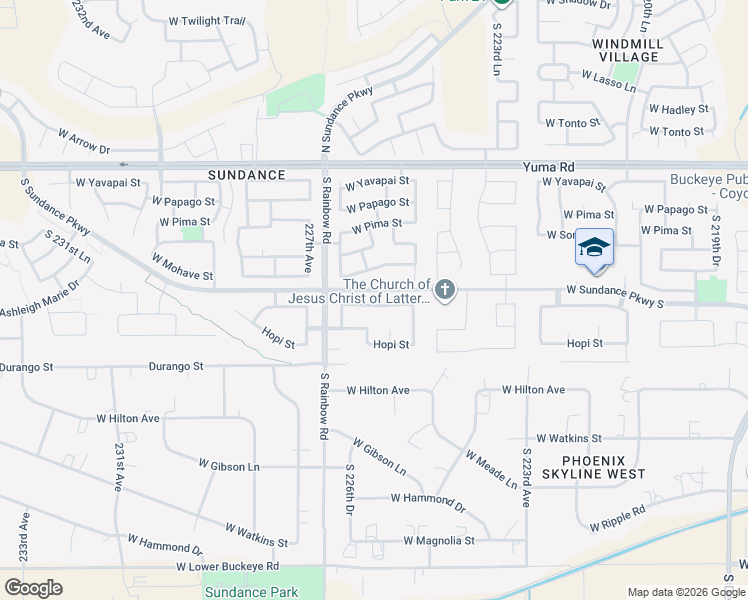 map of restaurants, bars, coffee shops, grocery stores, and more near 22631 West Ashleigh Marie Drive in Buckeye