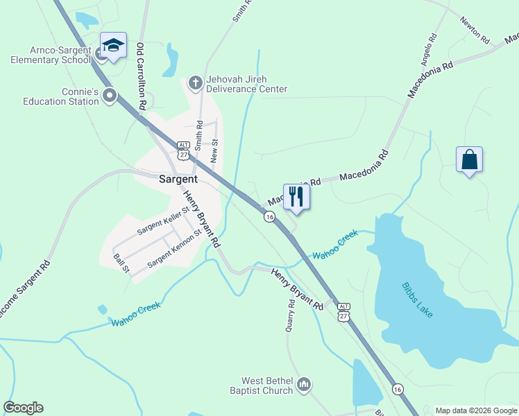 map of restaurants, bars, coffee shops, grocery stores, and more near 2168 Georgia 16 in Newnan