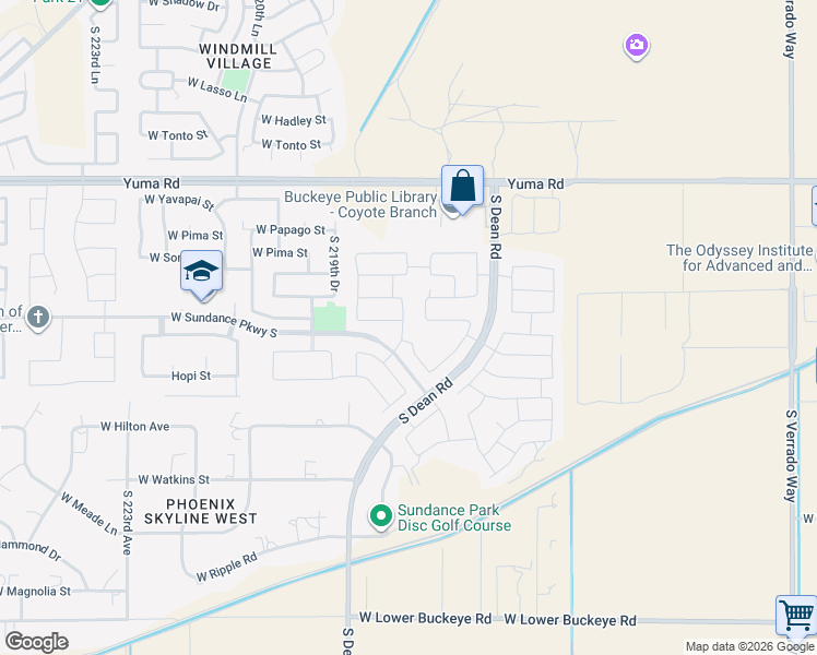 map of restaurants, bars, coffee shops, grocery stores, and more near 1737 South 218th Avenue in Buckeye