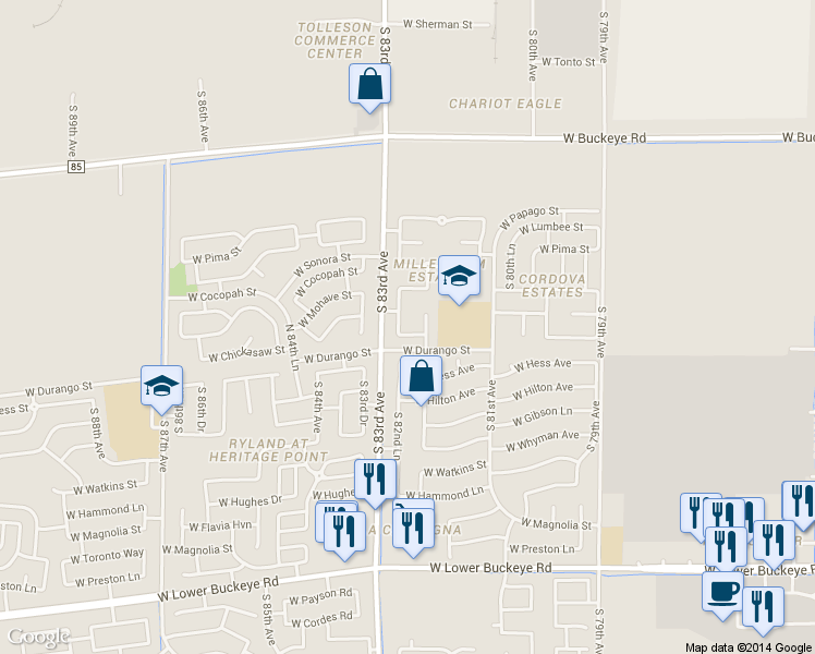 map of restaurants, bars, coffee shops, grocery stores, and more near 8219 West Apache Street in Phoenix