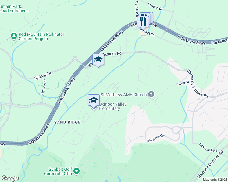 map of restaurants, bars, coffee shops, grocery stores, and more near 2801 Sydney Drive in Birmingham
