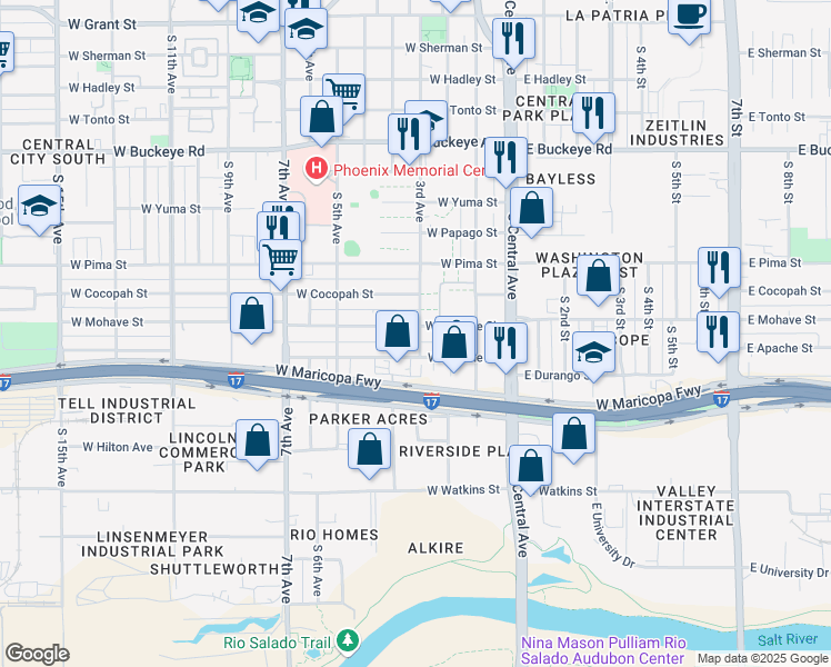 map of restaurants, bars, coffee shops, grocery stores, and more near 144 West Apache Street in Phoenix