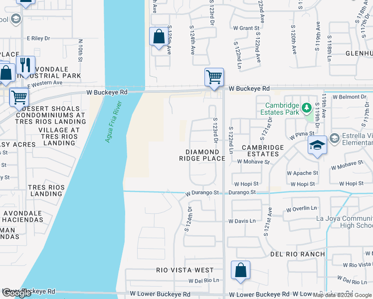 map of restaurants, bars, coffee shops, grocery stores, and more near 1618 South 124th Drive in Avondale