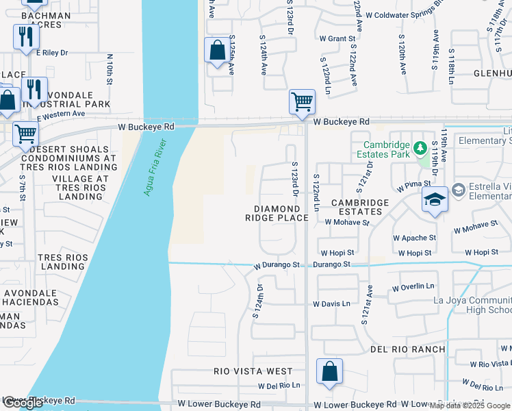 map of restaurants, bars, coffee shops, grocery stores, and more near 1618 South 124th Drive in Avondale