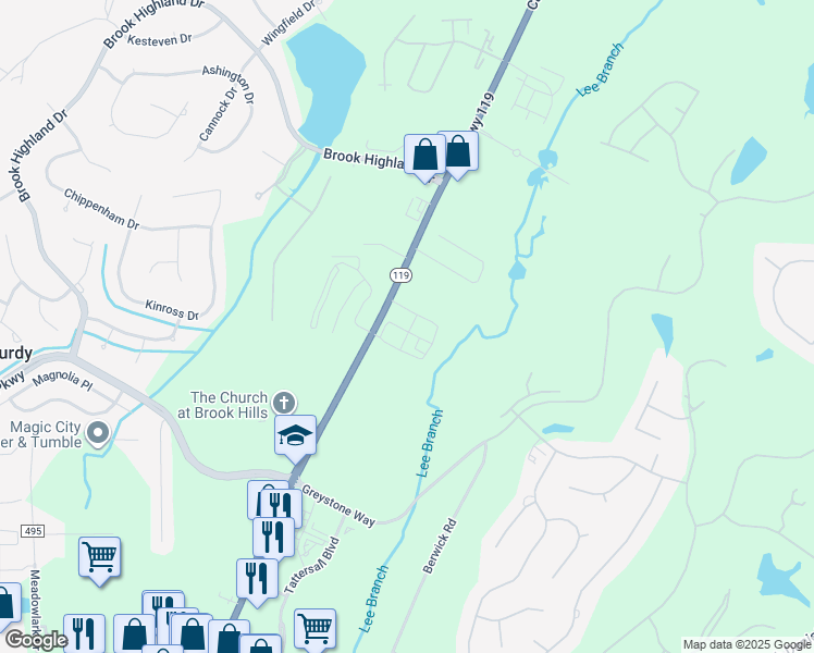 map of restaurants, bars, coffee shops, grocery stores, and more near 7273 Cahaba Valley Road in Birmingham