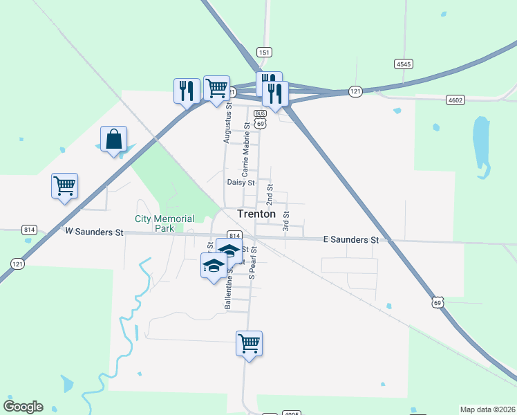 map of restaurants, bars, coffee shops, grocery stores, and more near in Trenton