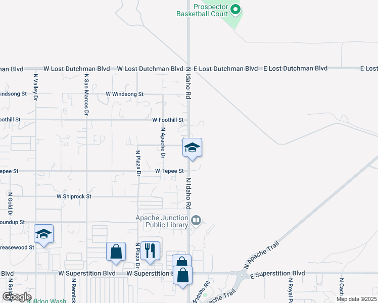 map of restaurants, bars, coffee shops, grocery stores, and more near 1755 North Idaho Road in Apache Junction