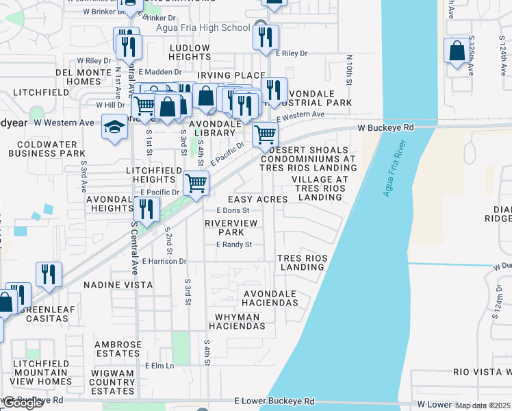map of restaurants, bars, coffee shops, grocery stores, and more near 617 East Doris Street in Avondale