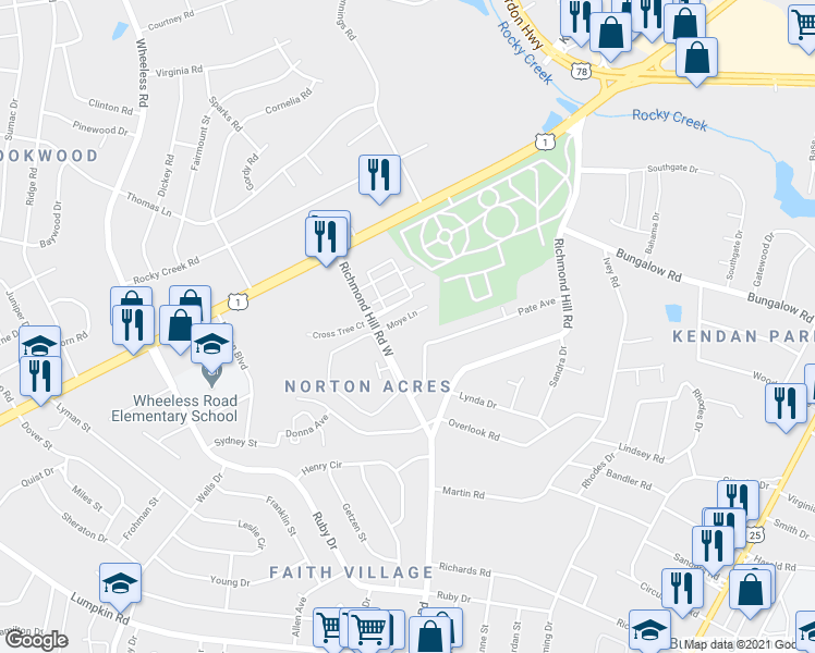 map of restaurants, bars, coffee shops, grocery stores, and more near 2535 Shalimar Drive in Augusta
