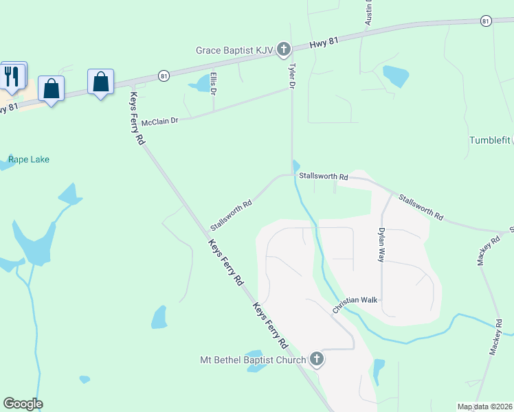map of restaurants, bars, coffee shops, grocery stores, and more near 100 Stallsworth Road in McDonough