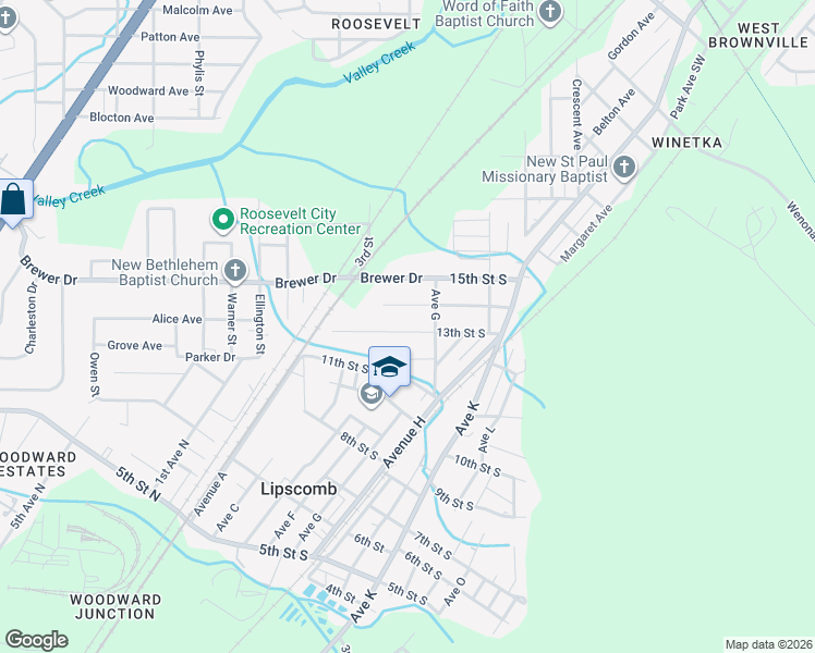 map of restaurants, bars, coffee shops, grocery stores, and more near 5522 13th Street South in Bessemer