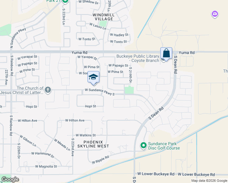 map of restaurants, bars, coffee shops, grocery stores, and more near 22016 West Kimberly Drive in Buckeye