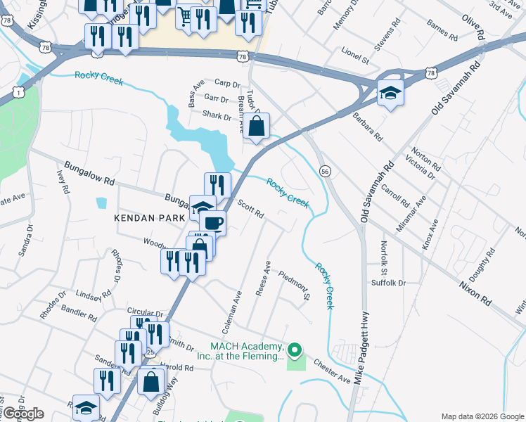 map of restaurants, bars, coffee shops, grocery stores, and more near 2469 Coleman Avenue in Augusta