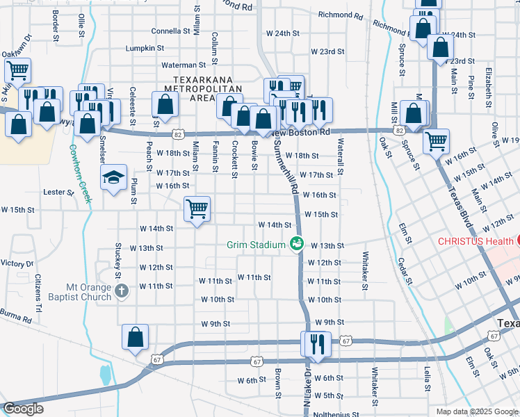 map of restaurants, bars, coffee shops, grocery stores, and more near 1823 West 15th Street in Texarkana